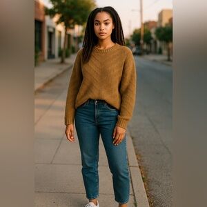 POL Tan Chevron Knit Sweater L Women Long Sleeve Grunge Casual Fall Preppy